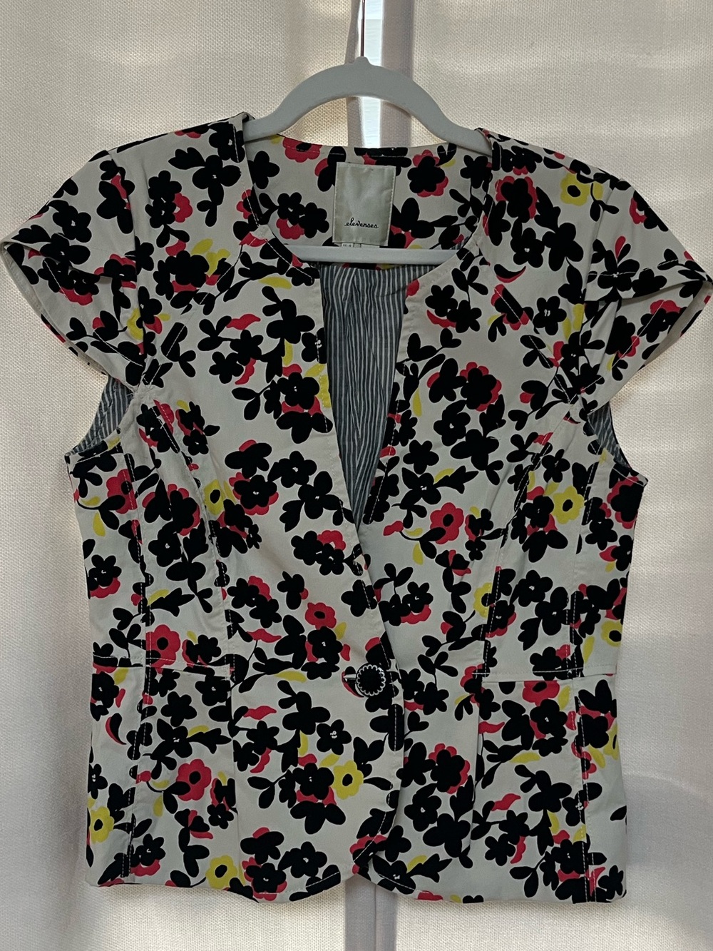 Elevenses Anthropologie Floral Print Structured Vest Blazer Top Size 10